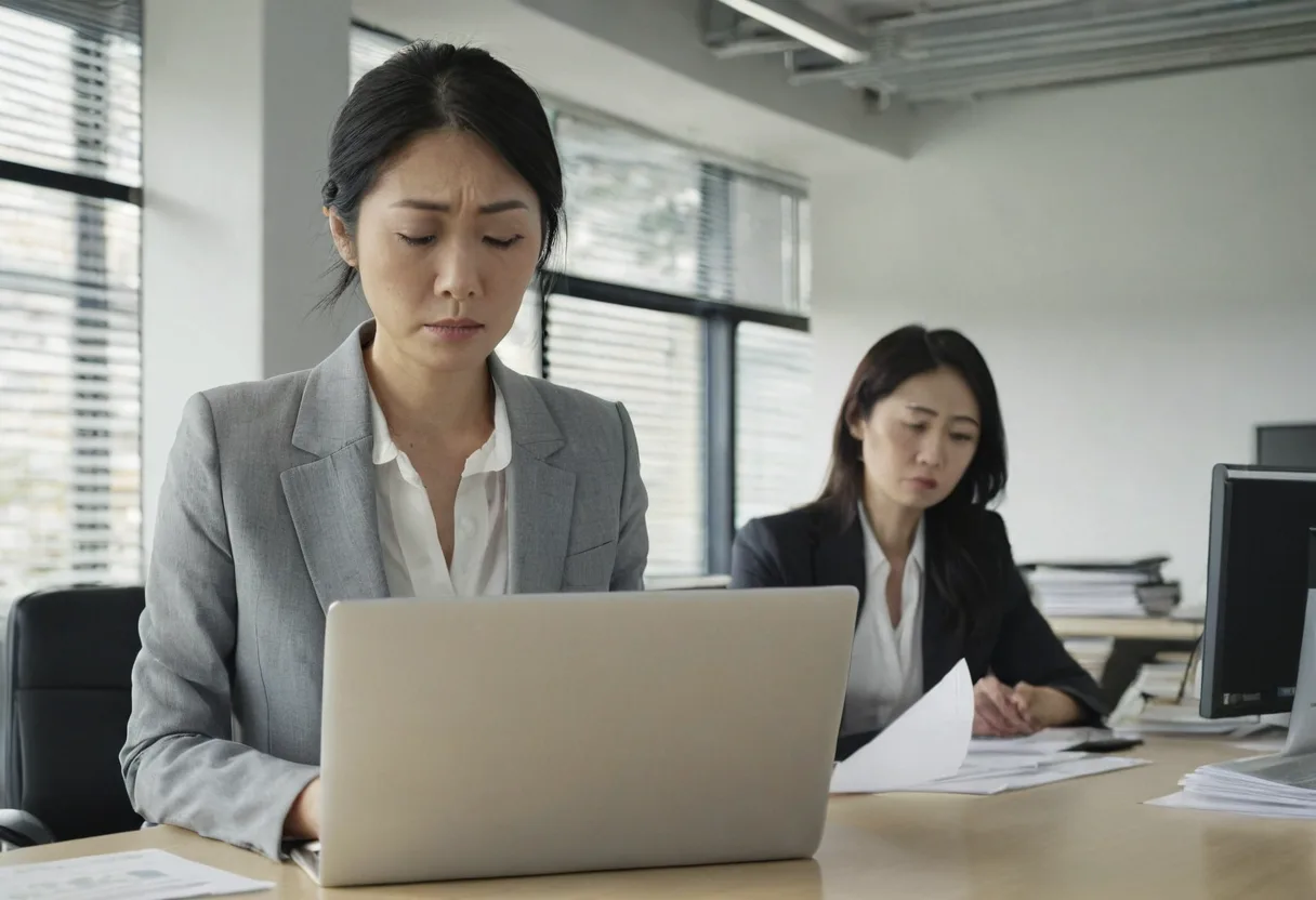 ChatGPTのプロンプト整理に悩む真帆と同僚