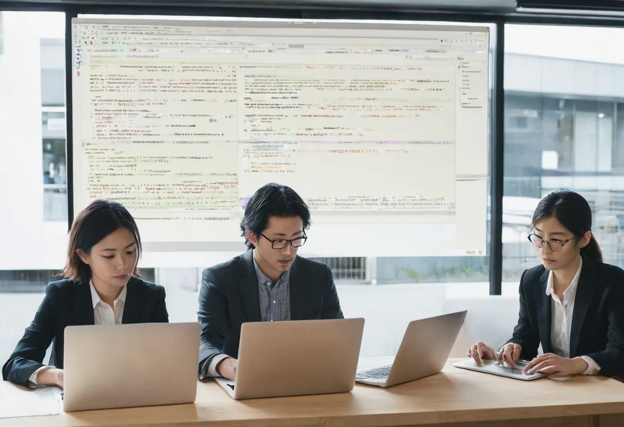 GitHubでYAMLプロンプトを確認する真帆たちの仕事机