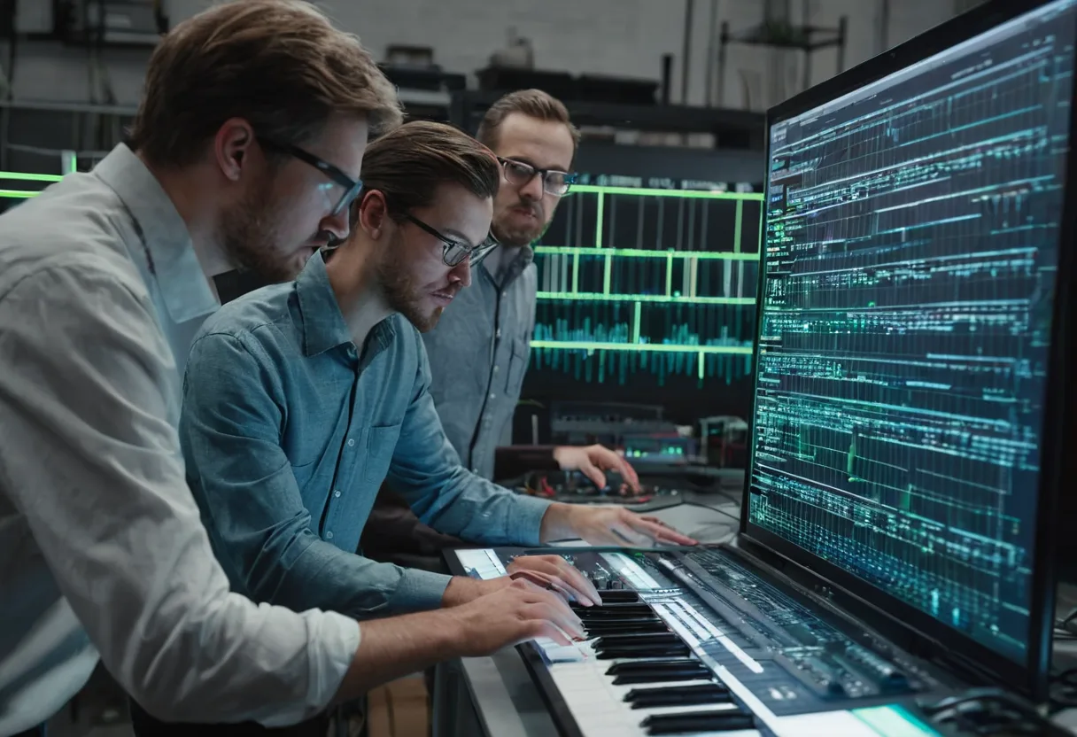 SynthEngine工房でRAG評価画面を確認する技術者たち