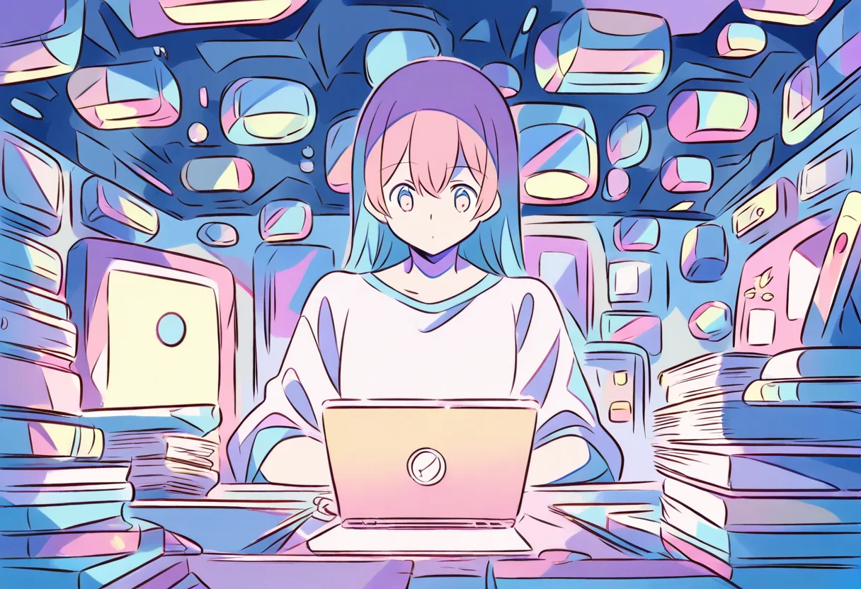 AIに書類整理を相談する人と三つの整理用フォルダー